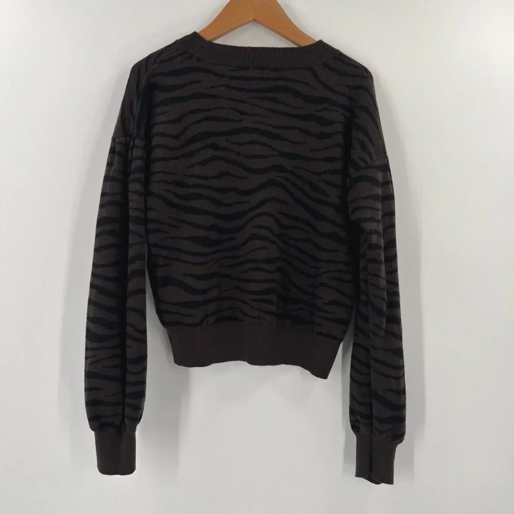 Gap Kids‎ XL (12) Zebra Print Sweater Brown Black Shaker Knit Crew Neck Cotton